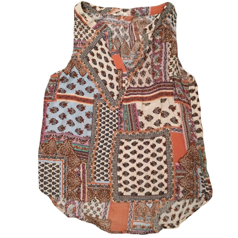 CHRISTIAN SIRIANO NEW YORK Patchwork Print Sleeveless V Neck Top Women's Size L